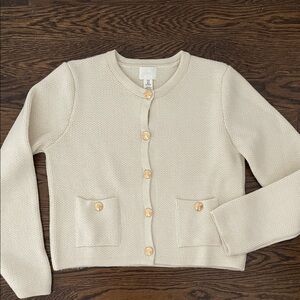 H&M Women's Cream Button-Up Sweater
